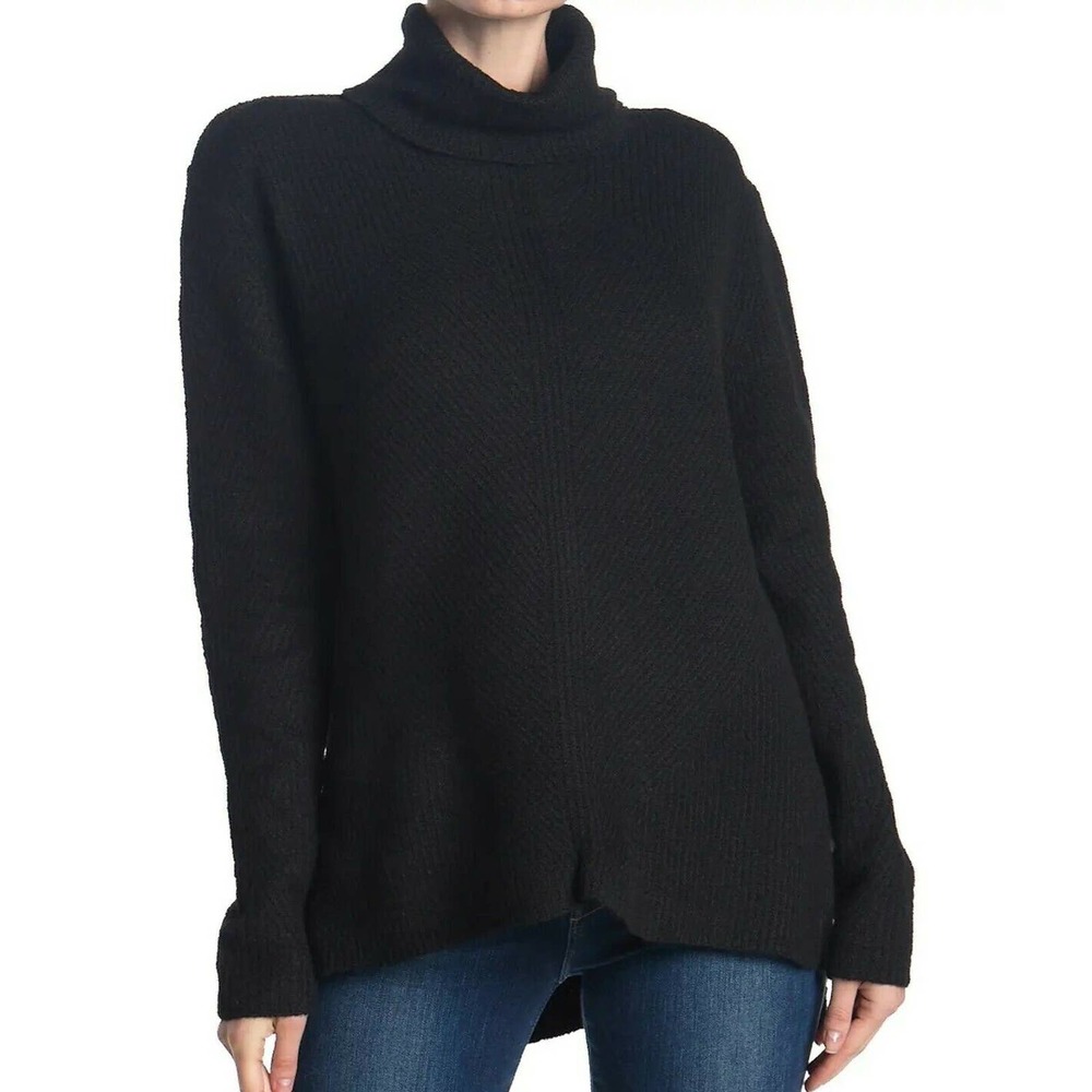 Sweet Romeo NEW Size Medium Abstract Ribbed Tunic Turtleneck Sweater Black